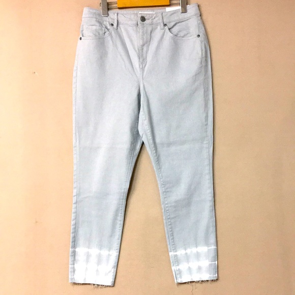 New Loft Curvy High Waist Skinny Crop Light Gray Tie Dye Detail Jean. Sz 10 - Picture 3 of 10